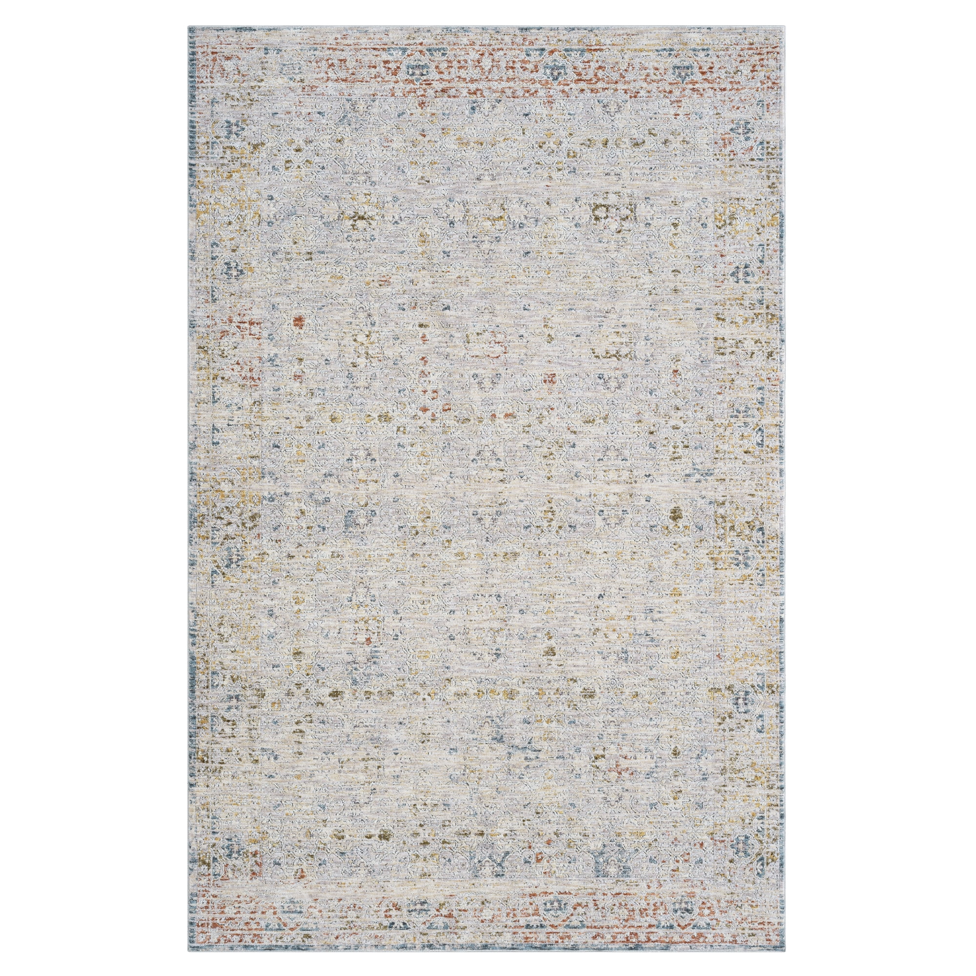 LR Home Alison Sandy Bordered Floral Indoor Polyester Area Rug, Light Gray/Blue, 10' x 14'