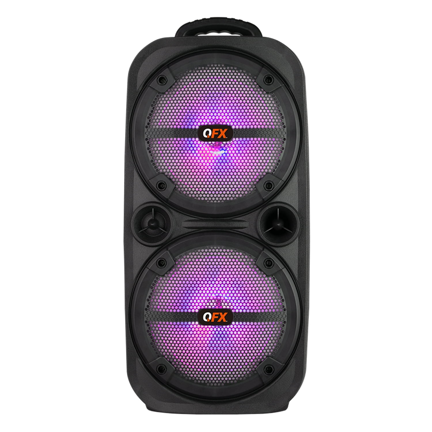QFX Portable Bluetooth True Wireless Speaker with LEDs, Microphone, and Stand, Black, PBX-8008SM, 2 Count, PBX-8008