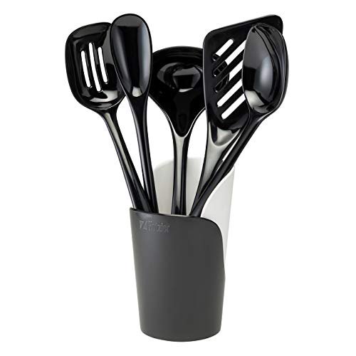 Hutzler Melamine Cooking Utensils and Crock Set, 6pc, Black