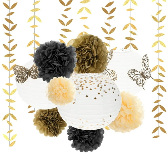 CIMAXIC birthday 1 Ensemble de Lanternes en Papier Pompons Fournitures de Fête Papillons Décor pour Anniversaire, 9.84"X9.84"X9.84 Pouces