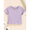 thumbnail image 4 of Lamuusaa Little Girl´s Two Pieces Clothes Outfit,Short Sleeve Ribbed Solid Color T-Shirt + Shorts, 4 of 8