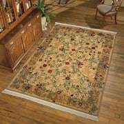 Viscose Lattice Floral Area Rug, Beige