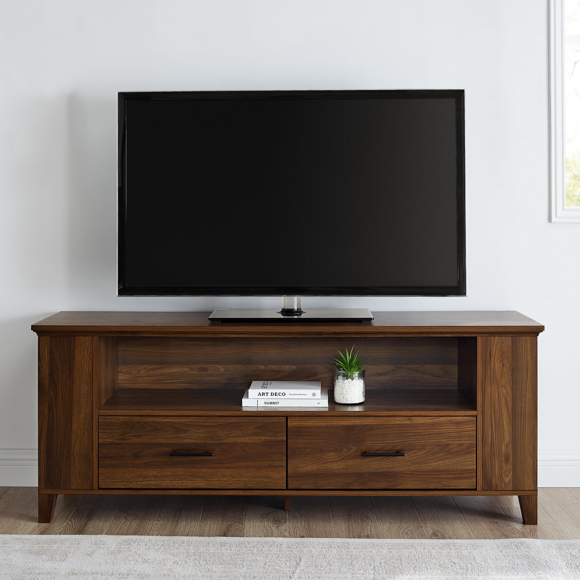 Dark Walnut TV Stand with Adjustable Shelves for TVs up to 65" by Manor Park