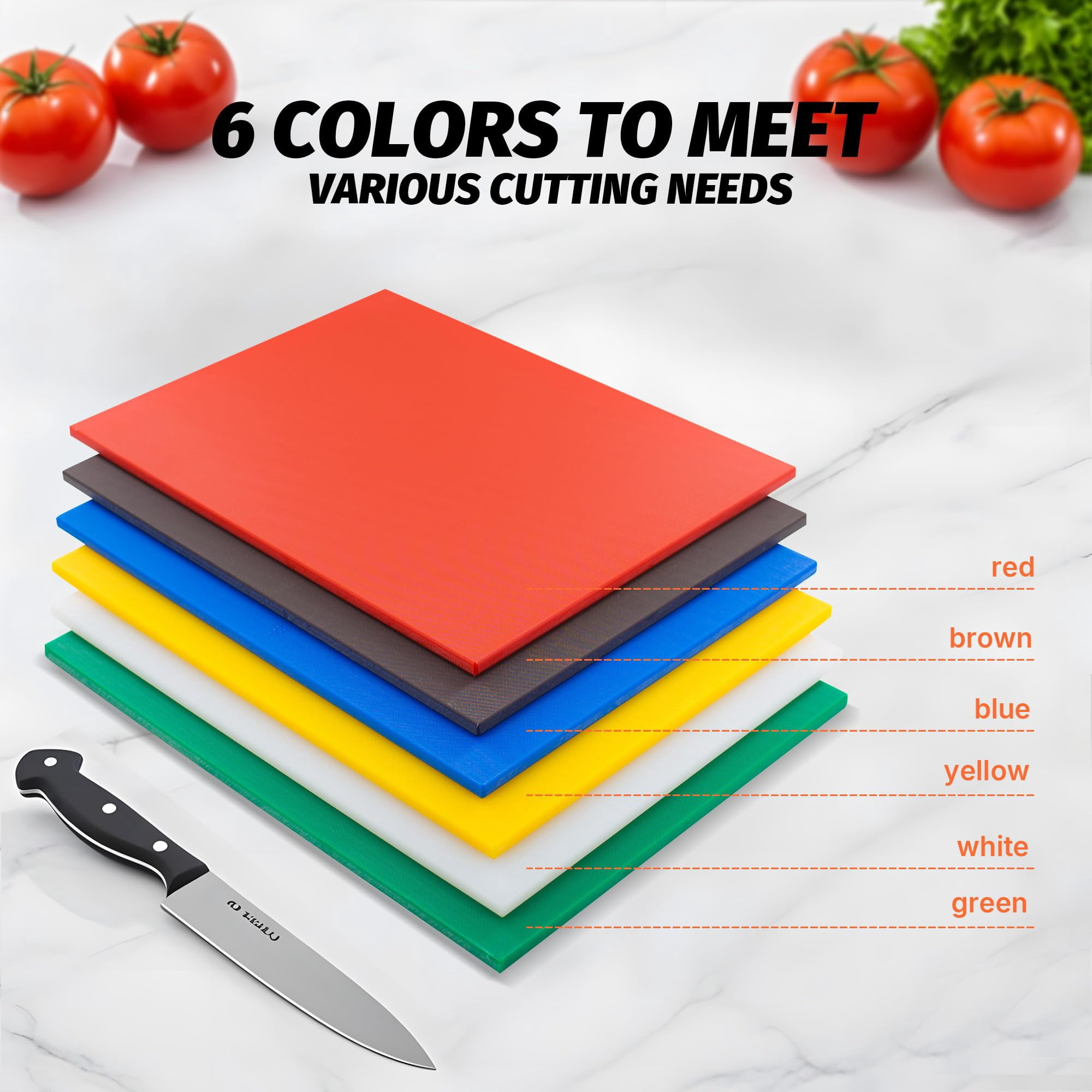 Hakka Commercial Grade Cutting Board for Kitchens,Plastic Chopping Board, 20 x 15 x 1/2 Inch, Multi-Color 6 of Pack Set,NSF Certified,for Vegetable Meat or Cheese
