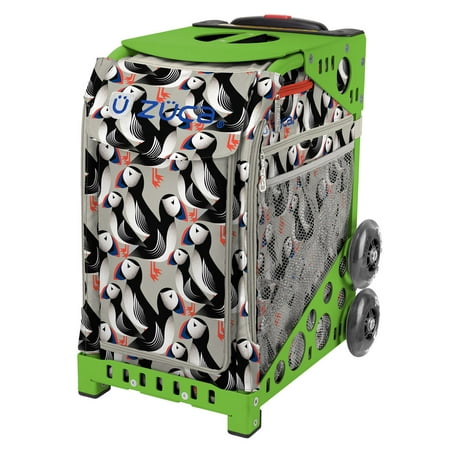 Zuca 18 Sport Bag - Playful Puffins with Flashing Wheels (Green Frame)