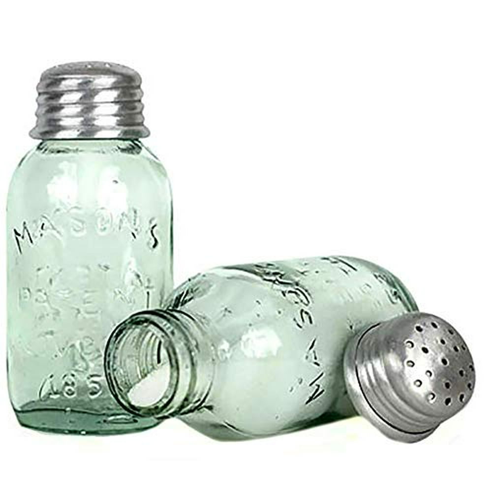Set of 2 Glass Mason Jar Salt and Pepper Shakers