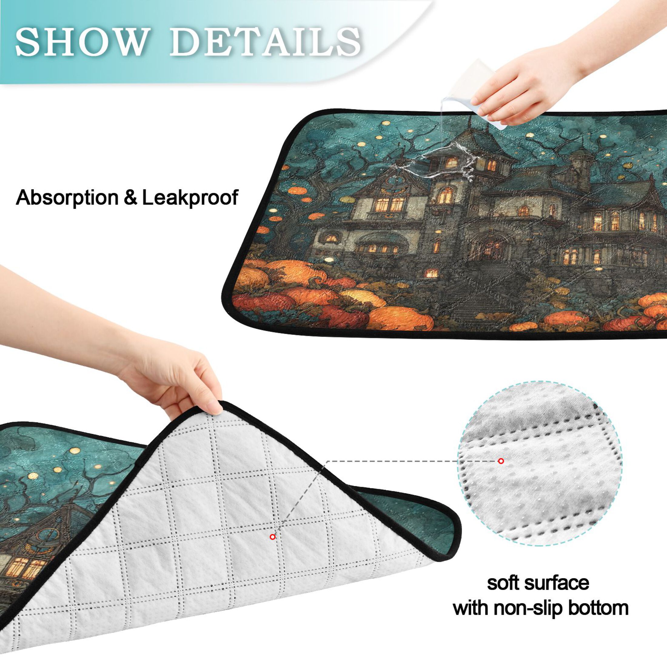 Qxltty Pumpkin Castle Cat litter Pads Pet Set of 3 Diaper Mats Center Anti-leakage Layer Absorbent Soft and Comfortable