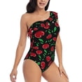 thumbnail image 3 of Gaeub Cherry Women's One Shoulder Ruffle Tummy Control Swimwear for Swimming Surfing Beach Party - Small, 3 of 8