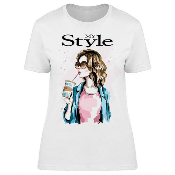 Beautiful Model Drinking T-Shirt Women -Image by Shutterstock, Female 3X-Large