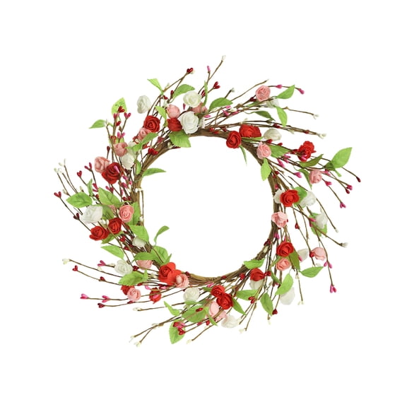 Heart-Shaped Rose Wreath, 14Inch Artificial Flower Wreath for Valentine's Day, Home Decor for Living Room, Bedroom, Wall, Door Hanging Decoration