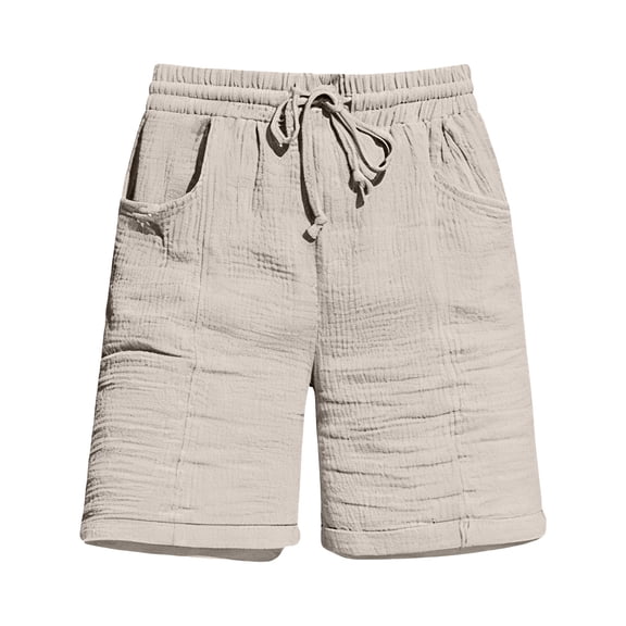 Womens Bermuda Shorts Casual Textured Drawstring Shorts Elastic Waist Loose Fit Summer Comfy Shorts with Pockets