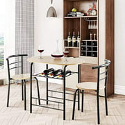 FANTASK 3 Pieces Dining Set, Breakfast Table Set w/Metal Frame and Storage Shelf, Compact Table and 2 Chairs Set for Home Bistro Pub Apartment Kitchen Dining Room Cafe
