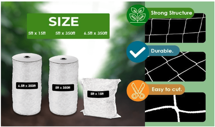 OLDMACDONALD Heavy Duty Polyester Trellis Netting Bulk Roll, 6.5ft x 350ft (79” x 350’ | 2.04m x 106.7m), 6" (15 cm) Squares, Heavy Duty Scrog Net Climbing Plants