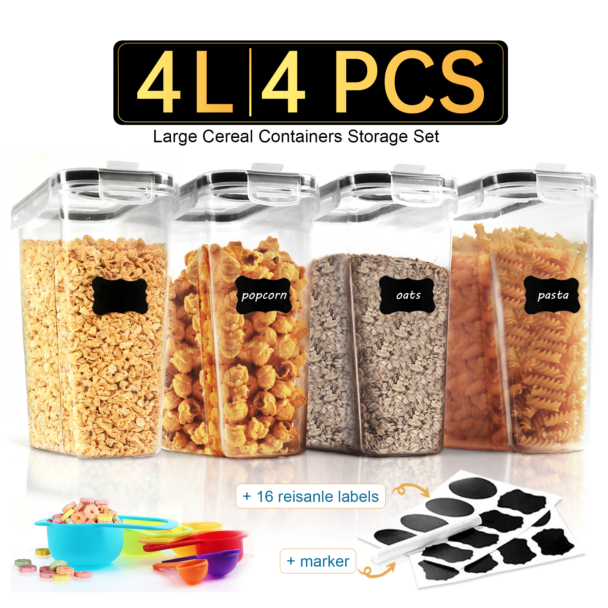 Kosbon Large Cereal Containers, 4-Pack with Measuring Spoons photo 1