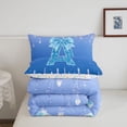 thumbnail image 5 of meiyoeat Blue Glitter Bow Monogram A Print Full Size Comforter Sets,Chic Ice Drip Initial Bedding Comforter Set For Girl,Colorful Stars Reversible,3-Piece,1 Comforter and 2 Pillowcases, 5 of 7