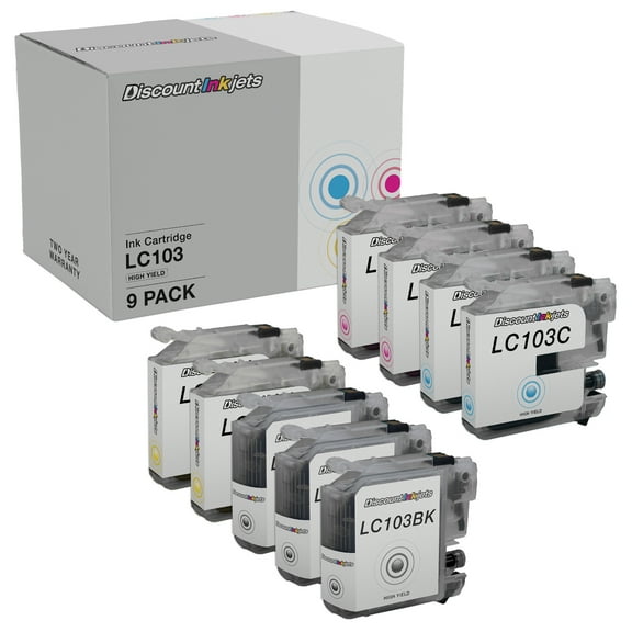 DI Ink Cartridges for Brother LC103 (3 Black, 2 Cyan, Magenta, Yellow, 9pk) Compatible with: MFC J245, J285DW, J450DW, J470DW, J475DW, J650DW, J6520DW, J6720DW