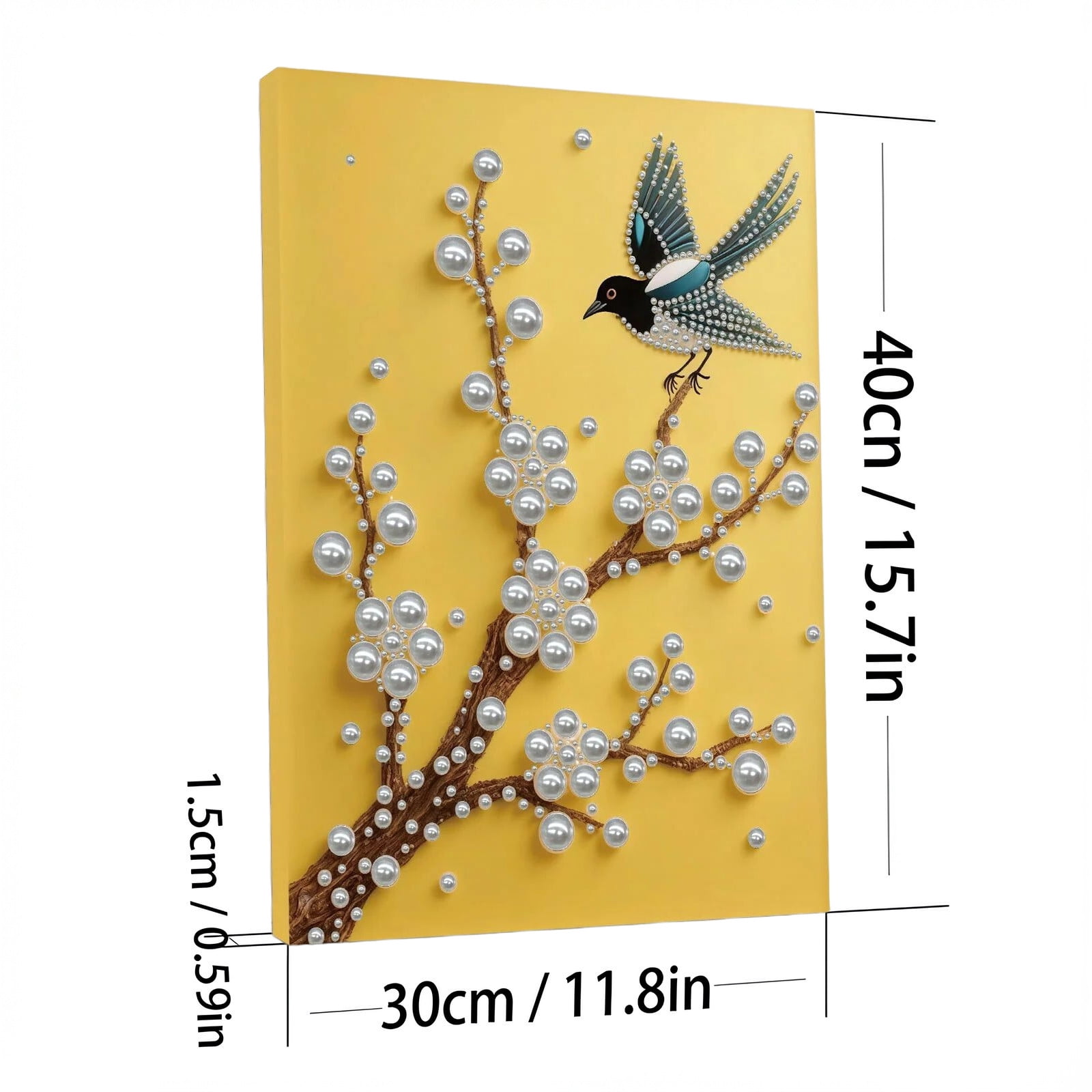 FLOPESN DIY Gemstone Pearl Diamond Art Painting Kit with Frame, 11.81x15.75in Colored Canvas, Home Decor Display for Tabletop and Wall -Bird