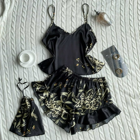 

Idoravan Women Sets Clothing Clearance Womens Fashion Solid Color V-neck Comfortable Loose Home Nightdress Top+Pants