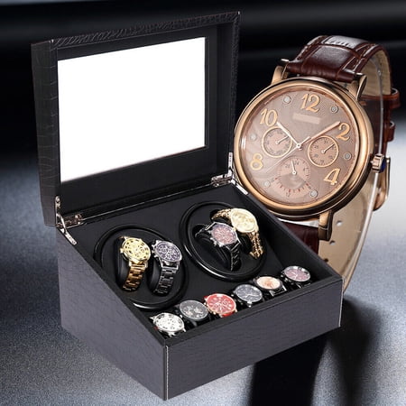 Wooden 4+6 Automatic Rotation Watch Winder Storage Box Display Case Watch Winder