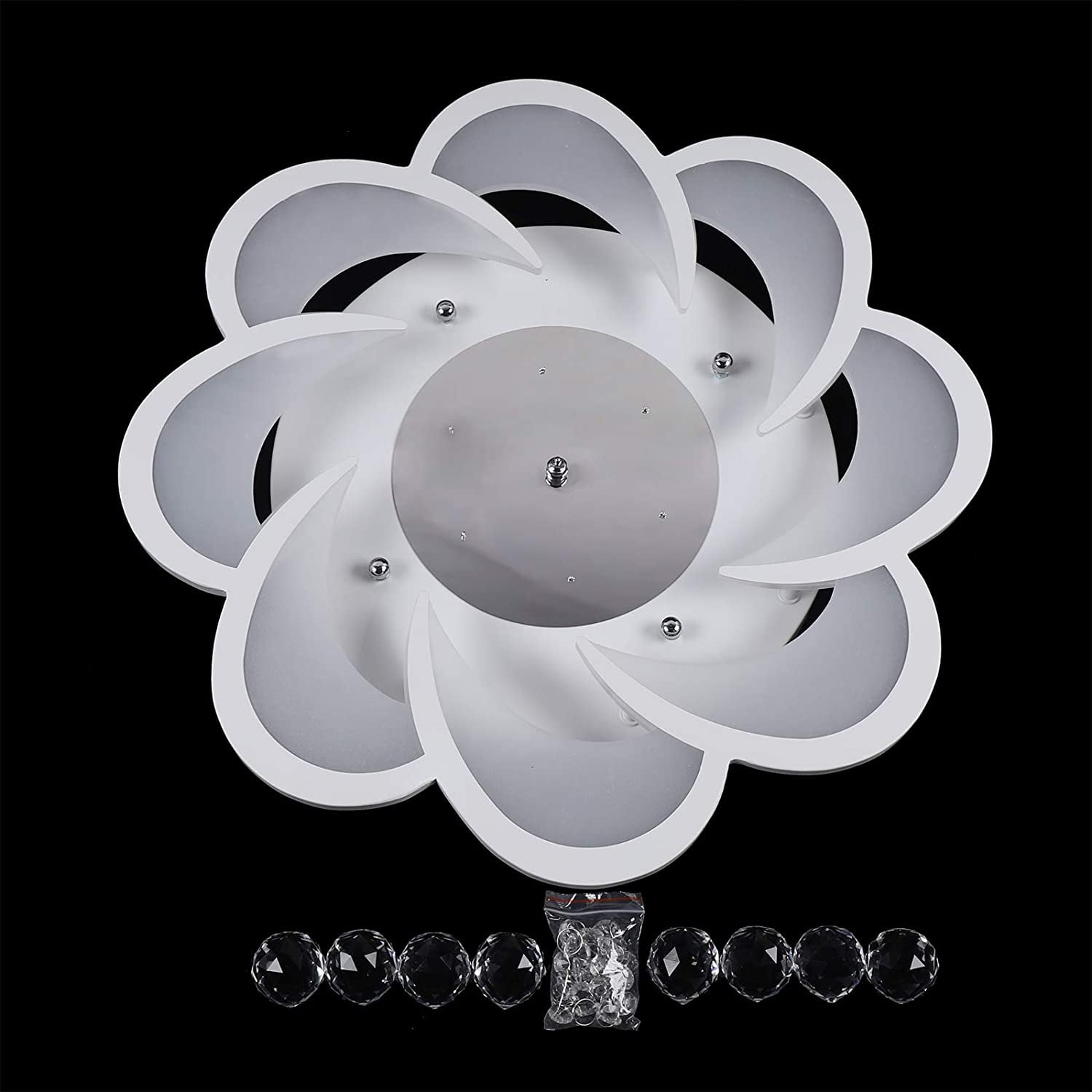 Miumaeov Modern LED Chandelier Fixture Acrylic Crystal Flush Mount Ceiling Lighting Flower Shape Close to Ceiling Lights for Living Room Dining Room Bedroom (52cm, Cool Light)