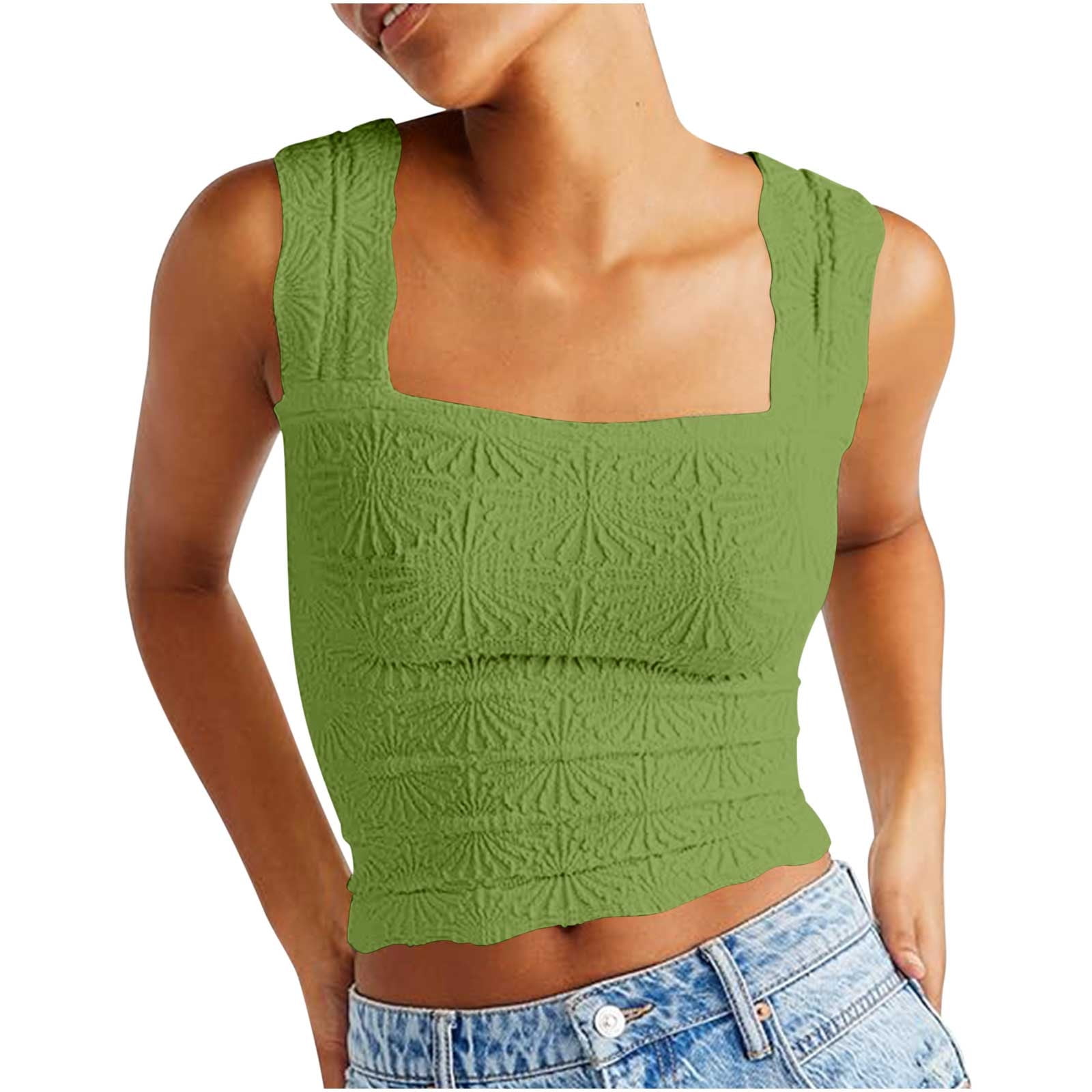 ZZwxWA Womens Square Neck Wide Straps Crop Tank Tops, Casual