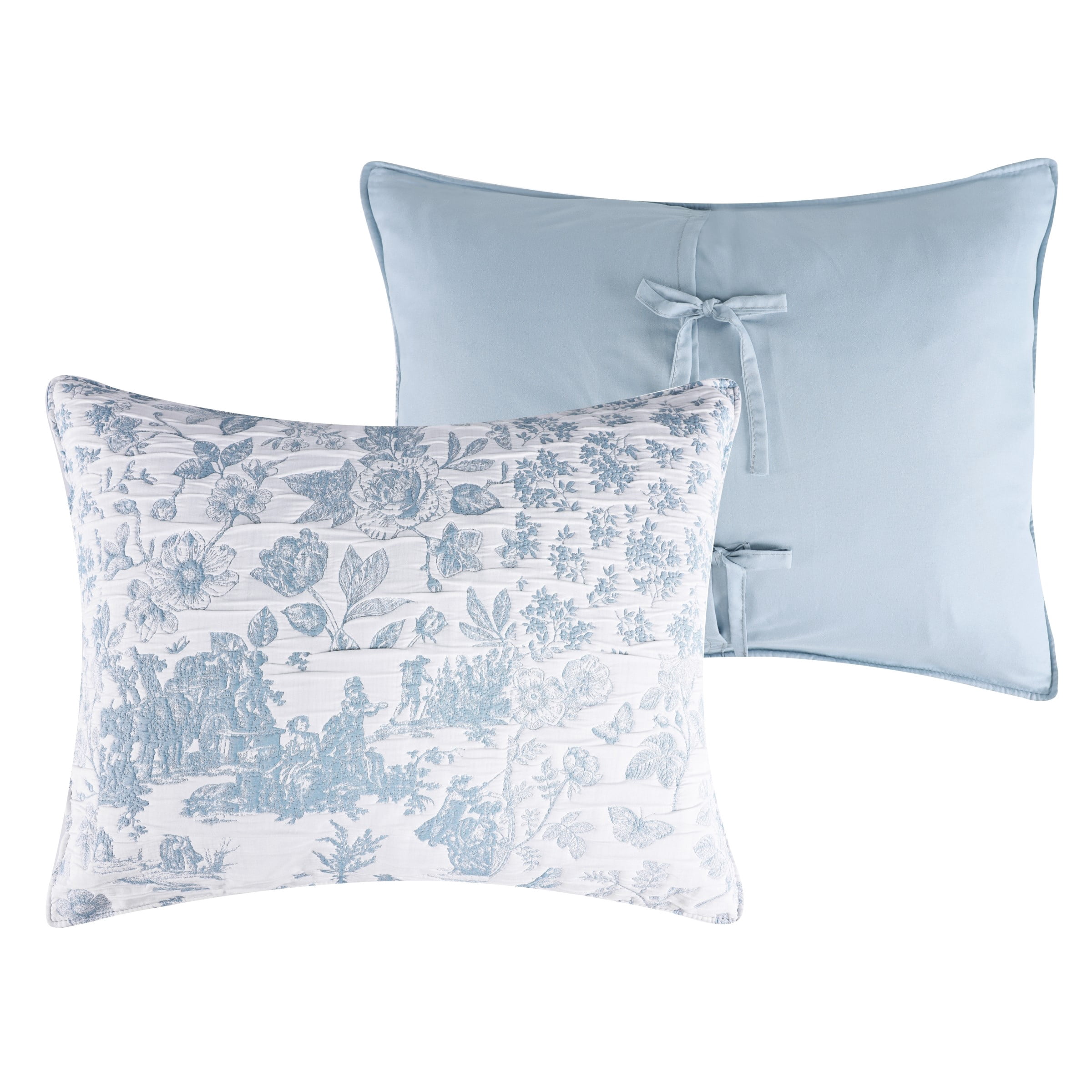 Greenland Home Fashions Patchwork Toile Blue Jacquard Woven Pillow Sham, Adult, King