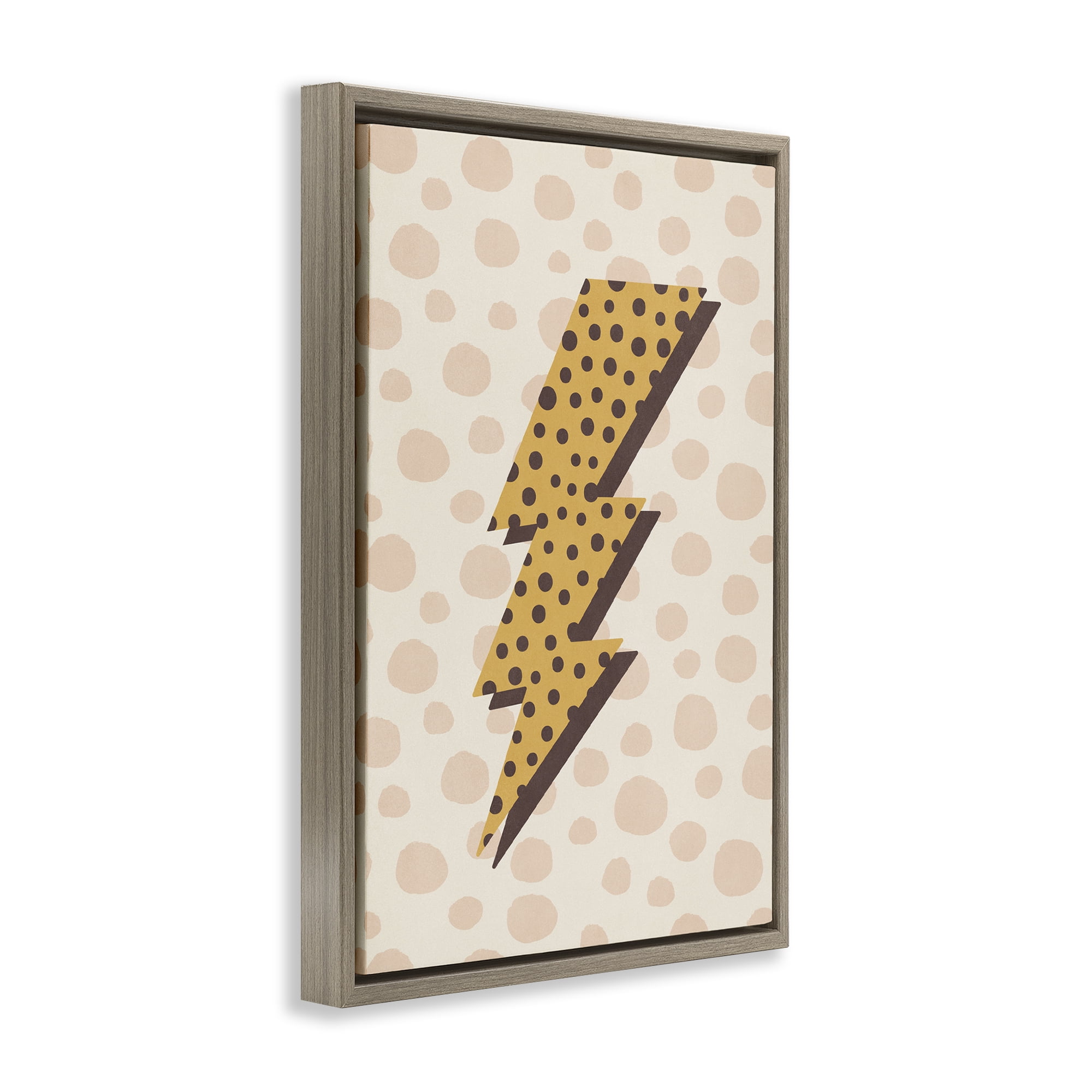 Stupell Industries Dotted Lightning Bolt Abstract Painting Brown Floater Framed Canvas Art Print Wall Art, 17 x 25