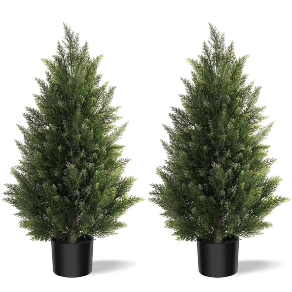 OLIVIVI Artificial Topiary Cedar Trees 3FT Tall 2 Set, Outdoor Indoor Faux Pine Shrubs Plants, Realistic Fake Plants Front Porch Decor, Artificial Bushes Cypress for Home Front Door Offices