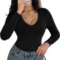 thumbnail image 2 of Womens Long Sleeve T Shirt Tops Deep V Neck Shirts Casual Slim Fit Basic T-Shirt Tee, 2 of 6