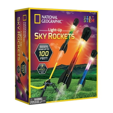 NATIONAL GEOGRAPHIC Air Rocket Toy - Ultimate LED Rocket Launcher for Kids, Jump and Launch The Light Up, Air Powered, Foam Tipped Rockets up to 100 Feet C44