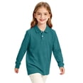 thumbnail image 4 of Girls School Uniform Long Sleeve Polo Shirt Kids Collared Golf Pique Polo Shirts Back to School Fall Clothes Army Green,2-3 Years, 4 of 8