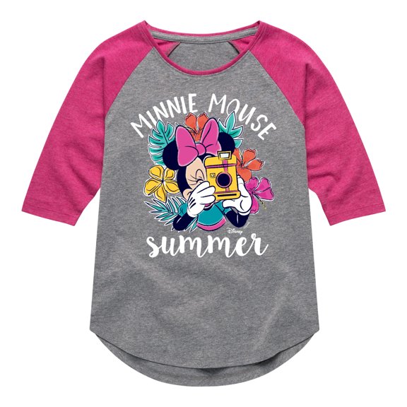 Mickey & Friends - Minnie Mouse Summer - Toddler And Youth Girls Raglan Graphic T-Shirt