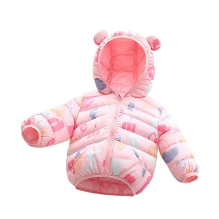 

kpoplk Baby Jacket Baby Sweatshirts Coats Toddler Boys Girls Winter Windproof Cartoon Mouse Prints Bear Ears Hooded Coat Jacket(Pink)