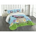 thumbnail image 3 of Ambesonne Pug Quilted Bedspread Set 3 Pcs, Puppy on the Field Flowers, Queen Size, Sky Blue Multicolor, 3 of 5