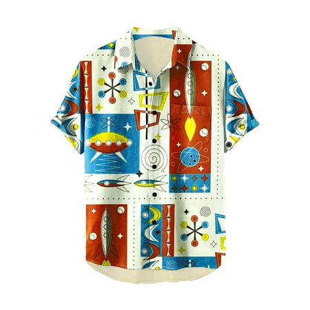 

Mens Nice Shirts Men s Space Print Top Shirt Casual Shirt Blouses Summer Short Sleeve Button Breathable Tops Fashion Top Shirt Scrub Tops Men