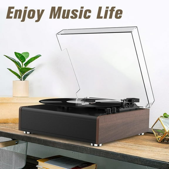 Retro Turntable Vinyl Record Player with Magnetic Cartridge, Bluetooth Wireless & Headphone Jack for Flexible Listening Experience, Great for Beginners