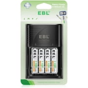 EBL AA AAA 9V Universal Battery Charger with 4 Counts AAA Rechargeable Batteries(1100mAh), for AA AAA 9V Ni-MH Ni-CD &