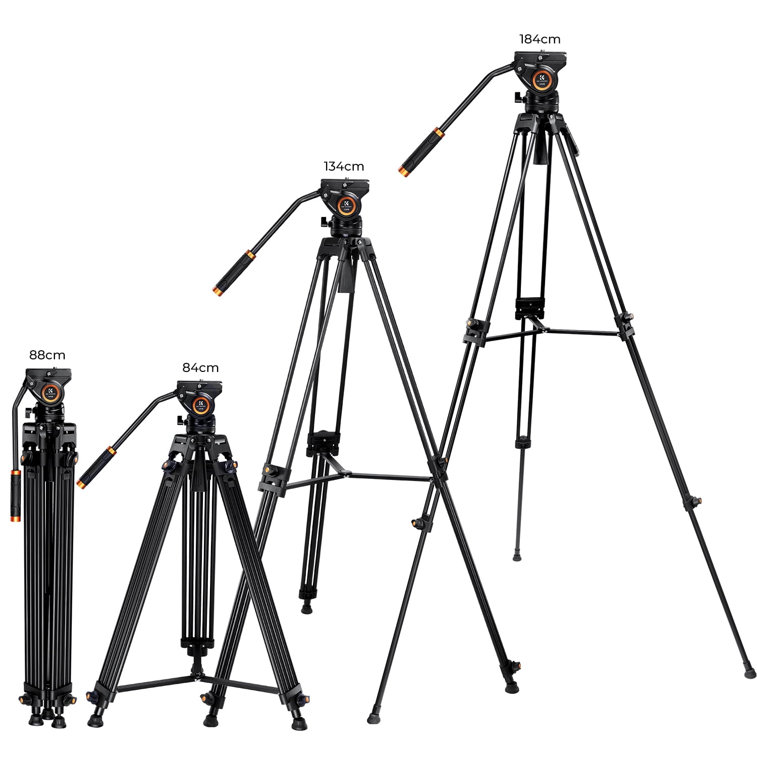 K&F Concept 72"/1.8m Aluminum Video Tripod with Transverse Center Column, 17.6lbs/8KG Camera Tripod with Fluid Head for DSLR Camcorders