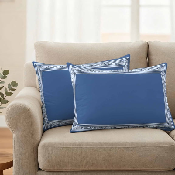 Pack of 2 Outdoor Pillow Covers 20x12 Inch Waterproof Dark Blue Greek Key Throw Pillow Covers,Decorative Couch Pillow Shams Protectors Geometric Greece Ancient Farmhouse Geo Patio Cushion Pillowcases