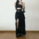 thumbnail image 4 of Falda de talle alto con lazo y diseño irregular, holgada, adelgazante, de verano, a la moda, versátil, con abertura lateral, vestido largo para mujer, 4 of 5