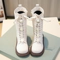 thumbnail image 6 of UngA Girls Tall Boots Boys Girls Waterproof Lace Up Side Zipper Mid Calf Combat Riding Boots White,1, 6 of 7