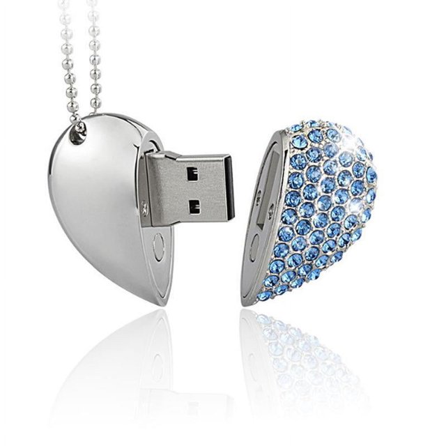 Memoria USB con forma de corazón y diamante (azul, 32 GB), memoria USB 3.0 de alta velocidad con forma de corazón y diamante avanzada