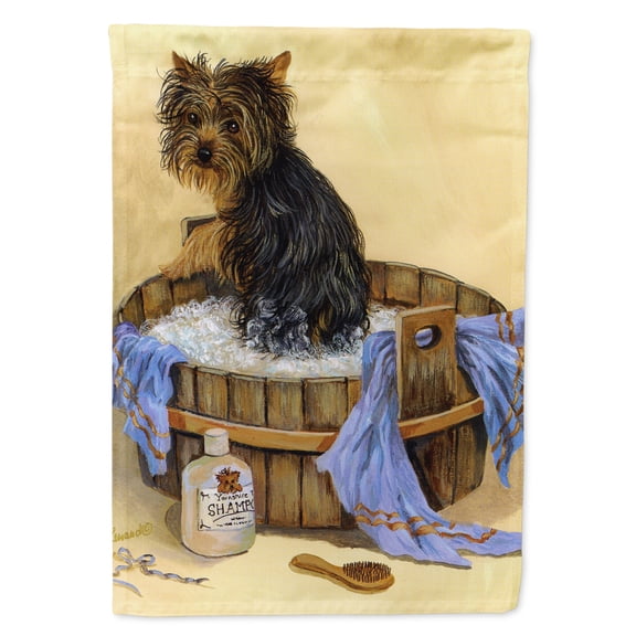 Carolines Treasures PPP3244GF Yorkie Bath Time Flag Garden Size  Small multicolor
