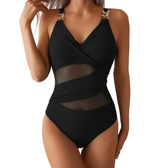 Baqcunre Swimsuit for Women Bathing Suits Front Cutout Adjustable Straps Ruched Swimwear, 1 Pc Swimsuit Black L