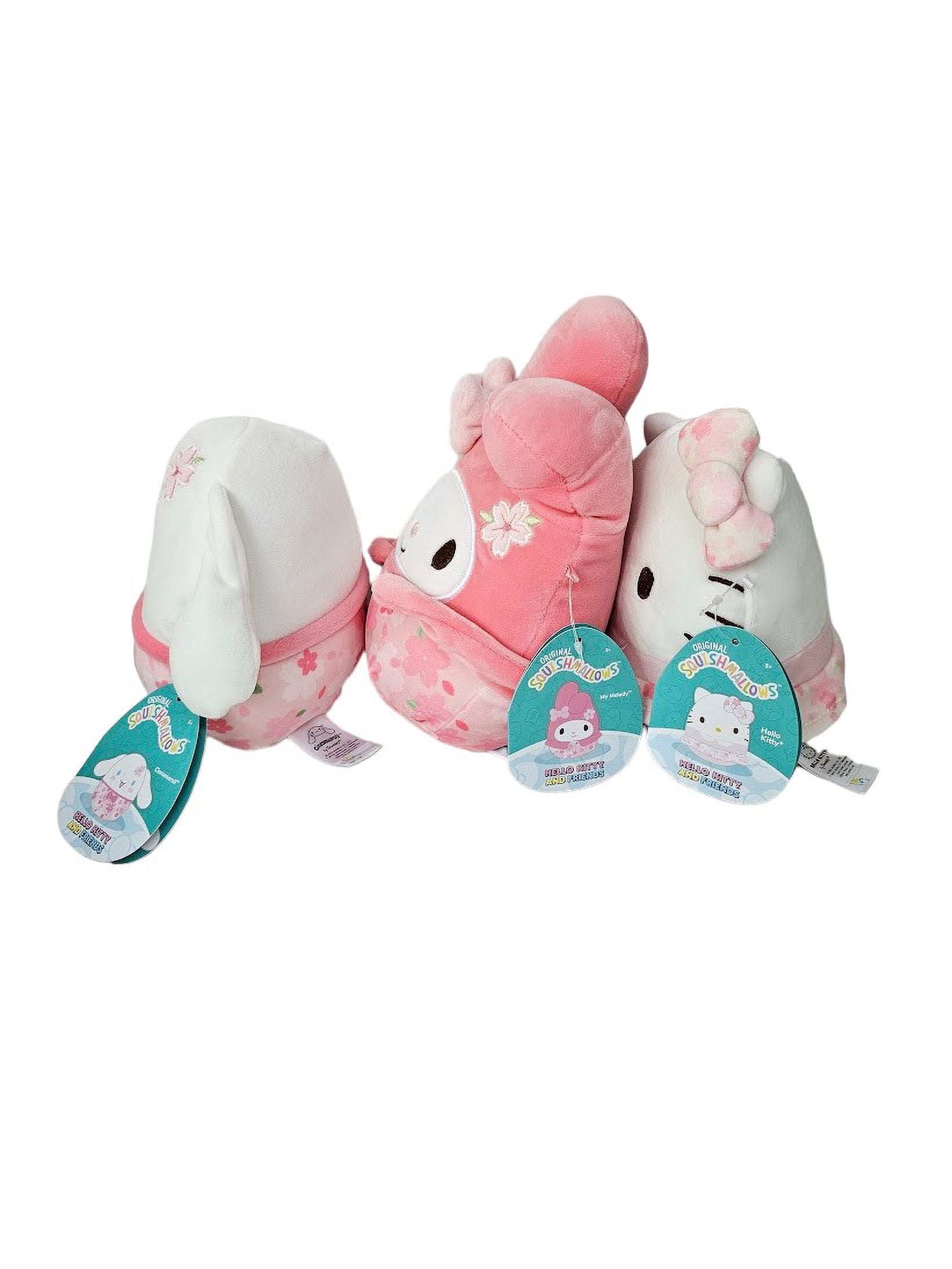 Squishmallows Official Kellytoys Plush 7.5 Inch Cinnamoroll, My Melody and Hello Kitty Sakura Flower Outfits Spring Squad Complete SetUltimate Stuffed Toy