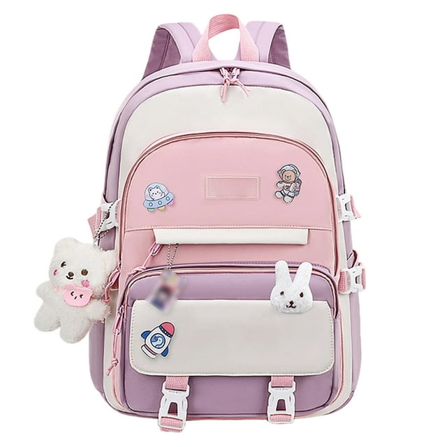 Adorable Casual Daypack Backpack with Bear Pendant for Laptop Travel and Daily Use