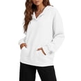 thumbnail image 6 of Gaigiky Hoodies for Women Solid Color Fleece Lined V Neck Long Sleeve Sweatshirt with Pocket Oversized Fall Daily Casual Pullover, 6 of 10