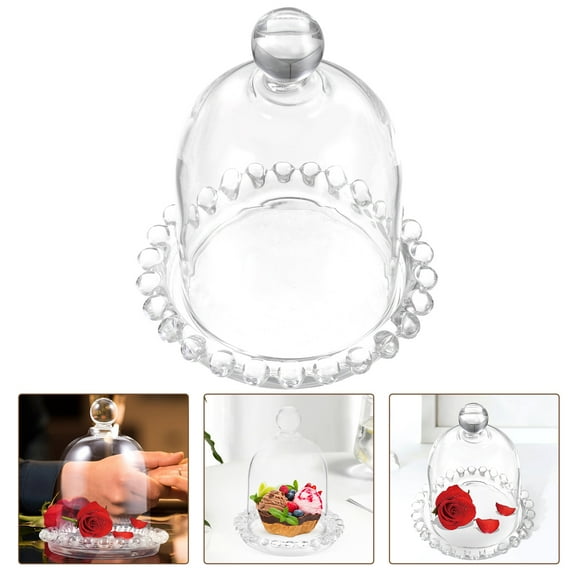 HEANUJJ Small Cloche Dome With Base Glass Simple 1 x Cake Tray