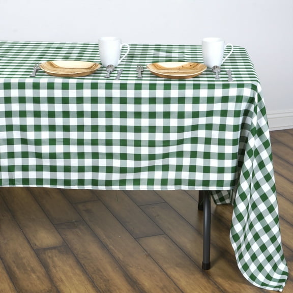 BalsaCircle 60" x 126" Gingham Checkered Polyester Tablecloth Green and White