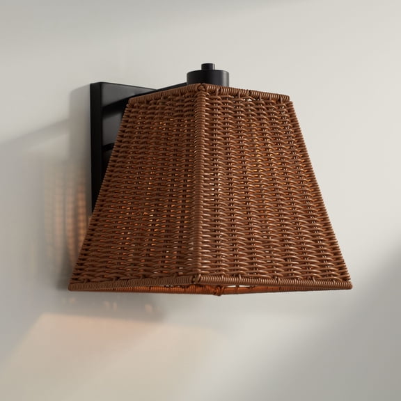 John Timberland Weaver 10 3/4" High Brown Faux Rattan Wall Light